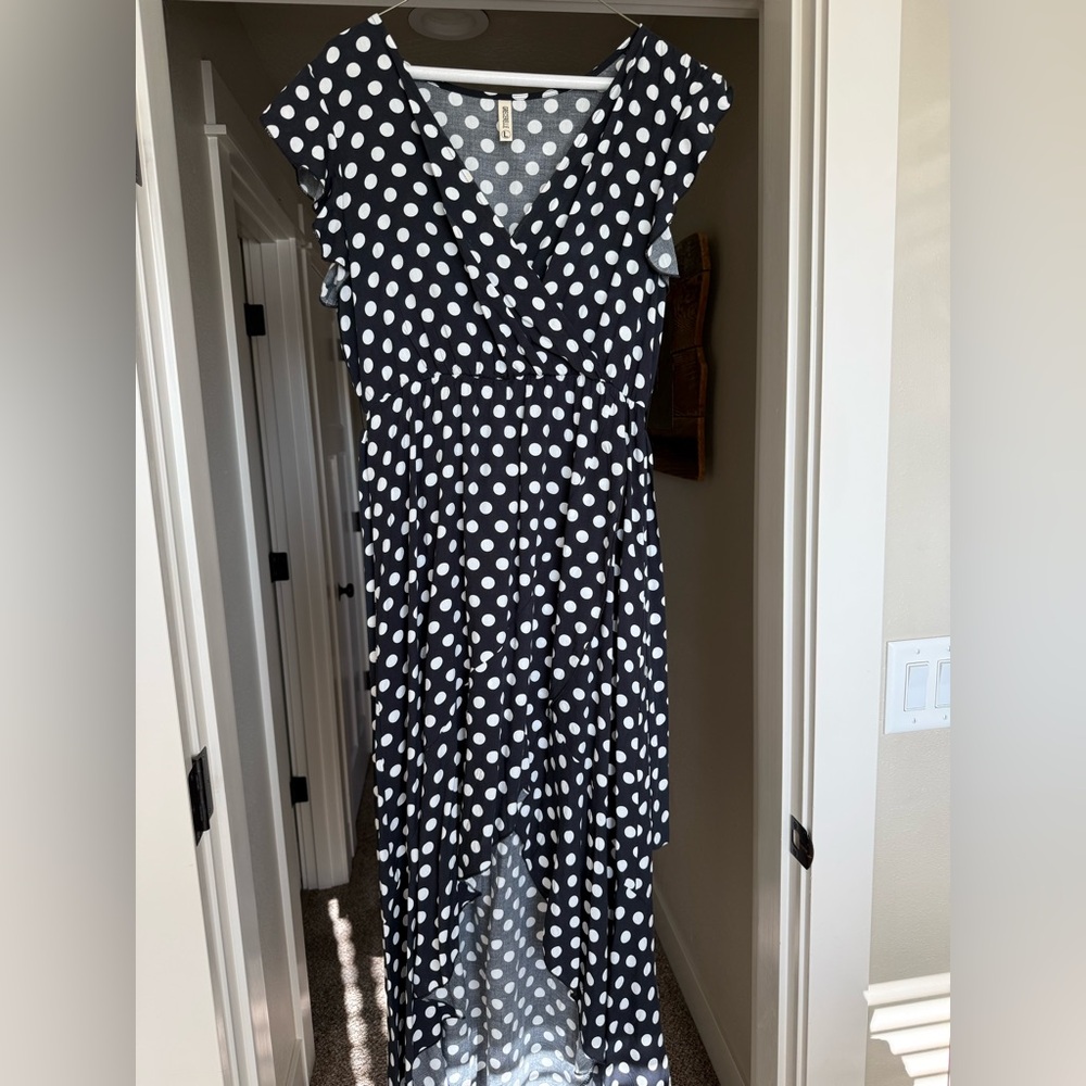 Elegant Black and White Polka Dot High Low Dress